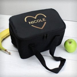 (image for) Personalised Gold Heart Black Lunch Bag