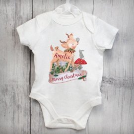 (image for) Personalised Festive Fawn 0-3 Months Baby Vest