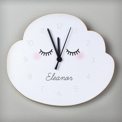 (image for) Personalised Eyelash Cloud Shape Wooden Clock