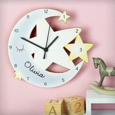 (image for) Personalised Moon and Stars Shape Wooden Clock