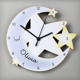 (image for) Personalised Moon and Stars Shape Wooden Clock