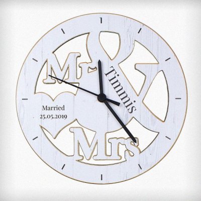 (image for) Personalised Mr & Mrs Shape Wooden Clock