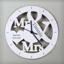 (image for) Personalised Mr & Mrs Shape Wooden Clock