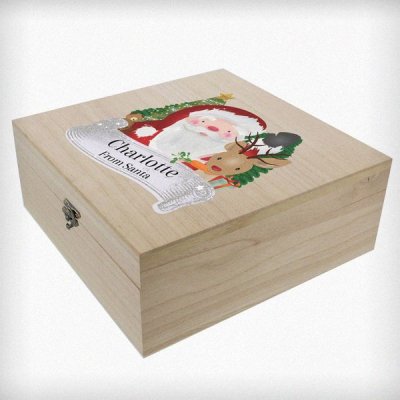 (image for) Personalised Colourful Santa Large Wooden Christmas Eve Box