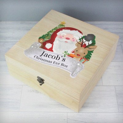(image for) Personalised Colourful Santa Large Wooden Christmas Eve Box