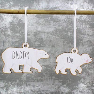 (image for) Personalised Set of Four Polar Bear Family Wooden Hanging Decorations