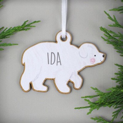 (image for) Personalised Set of Four Polar Bear Family Wooden Hanging Decorations