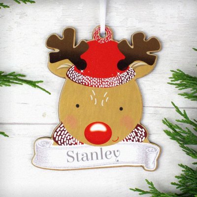 (image for) Personalised Set of Four Colourful Christmas Characters Wooden Hanging Decorations