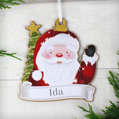(image for) Personalised Set of Four Colourful Christmas Characters Wooden Hanging Decorations