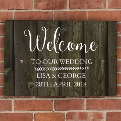 Personalised Walnut Wood Grain Metal Sign (image for) Personalised Walnut Wood Grain Metal Sign
