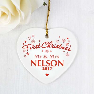 (image for) Personalised 'Our First Christmas' Ceramic Heart Decoration
