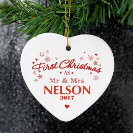 (image for) Personalised 'Our First Christmas' Ceramic Heart Decoration
