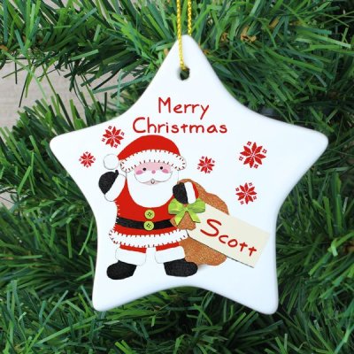 (image for) Personalised Felt Stitch Santa Ceramic Star Decoration