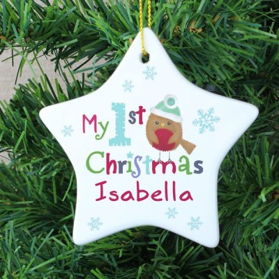 (image for) Personalised Felt Stitch Robin 'My 1st Christmas' Ceramic Star D