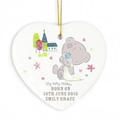 (image for) Personalised Tiny Tatty Teddy Christening Ceramic Heart Decoration