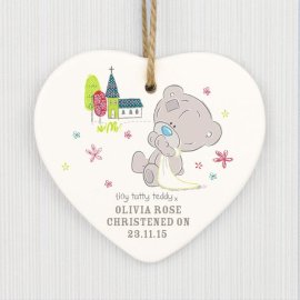 (image for) Personalised Tiny Tatty Teddy Christening Ceramic Heart Decoration