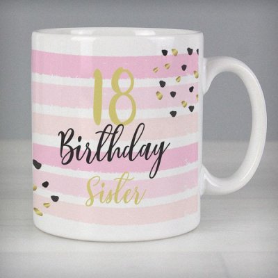 (image for) Personalised Birthday Gold and Pink Stripe Mug