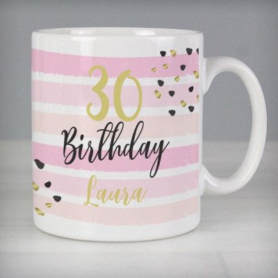 (image for) Personalised Birthday Gold and Pink Stripe Mug