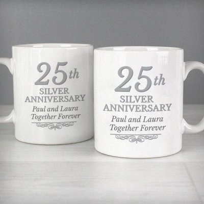 (image for) Personalised 25th Silver Anniversary Mug Set