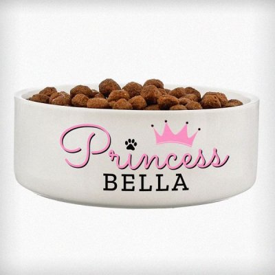 (image for) Personalised Princess 14cm Medium Ceramic White Pet Bowl