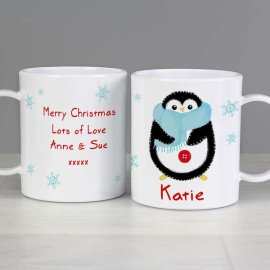 (image for) Personalised Felt Stitch Penguin Plastic Mug