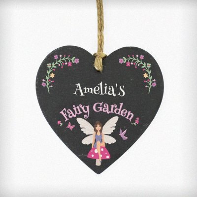 (image for) Personalised Fairy Garden Slate Heart Decoration