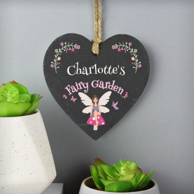 (image for) Personalised Fairy Garden Slate Heart Decoration