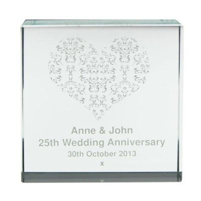 (image for) Personalised Damask White Heart Large Crystal Token