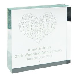 (image for) Personalised Damask White Heart Large Crystal Token