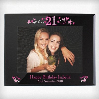 (image for) Personalised 21st Birthday Black Glass 5x7 Photo Frame