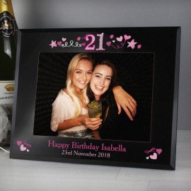 (image for) Personalised 21st Birthday Black Glass 5x7 Photo Frame