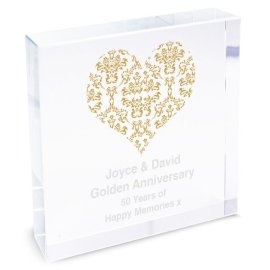 (image for) Personalised Gold Damask Heart Large Crystal Token