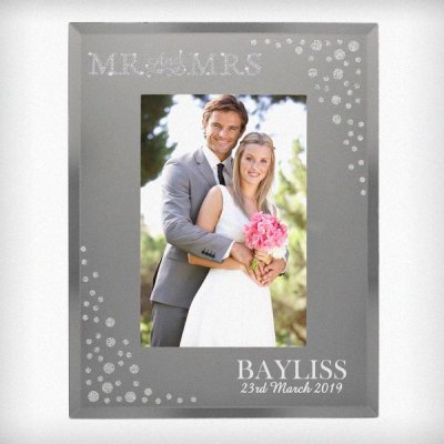 (image for) Personalised Mr and Mrs 6x4 Diamante Glass Photo Frame