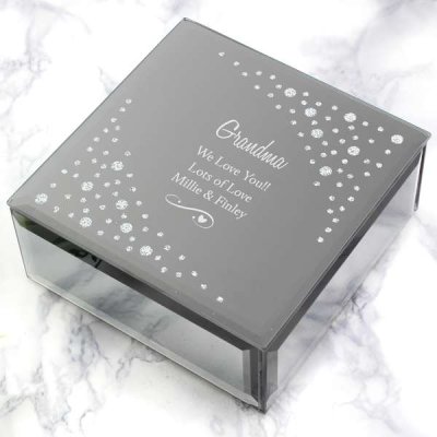 Personalised Any Message Swirls & Hearts Diamante Glass Trinket (image for) Personalised Any Message Swirls & Hearts Diamante Glass Trinket
