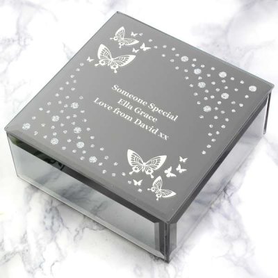 (image for) Personalised White Butterfly Diamante Glass Trinket Box
