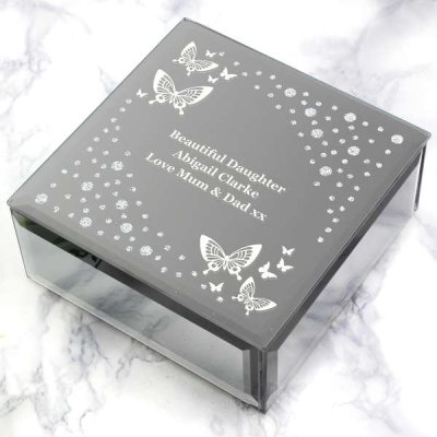 (image for) Personalised White Butterfly Diamante Glass Trinket Box