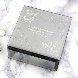 (image for) Personalised White Butterfly Diamante Glass Trinket Box