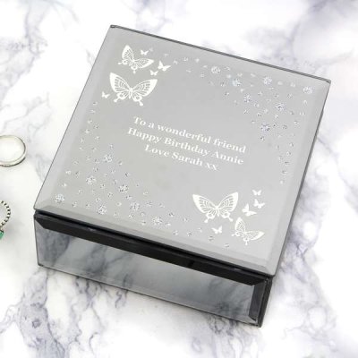 Personalised White Butterfly Diamante Glass Trinket Box (image for) Personalised White Butterfly Diamante Glass Trinket Box