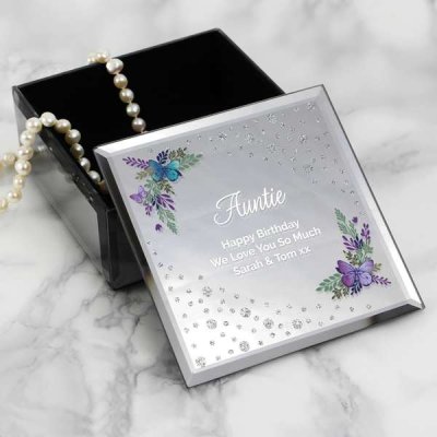 (image for) Personalised Floral Butterfly Diamante Glass Trinket Box