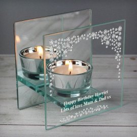 (image for) Personalised Diamonds Mirrored Glass Tea Light Holder