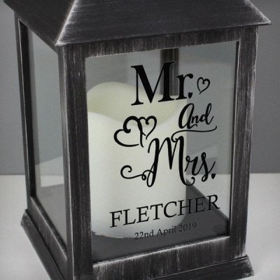 (image for) Personalised Mr and Mrs Rustic Black Lantern