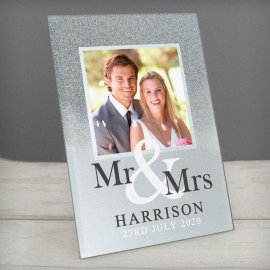 (image for) Personalised Mr & Mrs 4x4 Glitter Glass Photo Frame