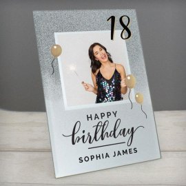 (image for) Personalised Birthday 4x4 Glitter Glass Photo Frame