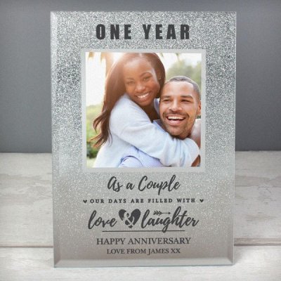 (image for) Personalised Anniversary 4x4 Glitter Glass Photo Frame