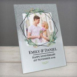 (image for) Personalised Geo Leaves 4x4 Glitter Glass Photo Frame