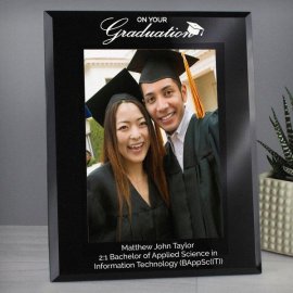 (image for) Personalised Graduation Black Glass 7x5 Photo Frame