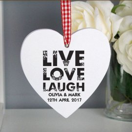 (image for) Personalised Live Love Laugh Wooden Heart Decoration