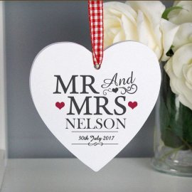 (image for) Personalised Mr & Mrs Wooden Heart Decoration
