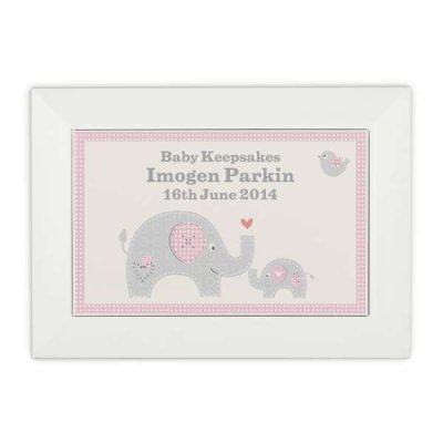 (image for) Personalised Pink Baby Elephant White Wooden Keepsake Box