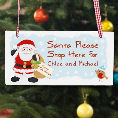 (image for) Personalised Felt Stitch Santa Stop Here Wooden Sign